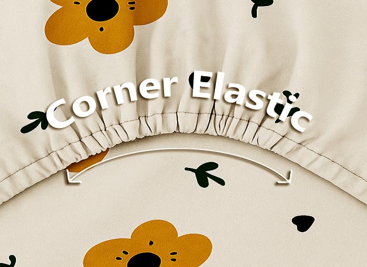 Image of HOMEKART 120 TC Cotton Rich Elastic Corner Fitted Bedsheet with 2 Pillow Covers | Double Bed 72x68+6 Inches | Wrinkle-Free, Super Soft & Breathable Floral Design | Yellow & White