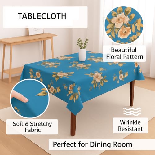 Image of Styleys Dining Table Cover Waterproof with for Kitchen Dining Table Cloth Dust and Oil Repellent (140x220, 1 Table Cover Only, Blue Flower, CTSD14)