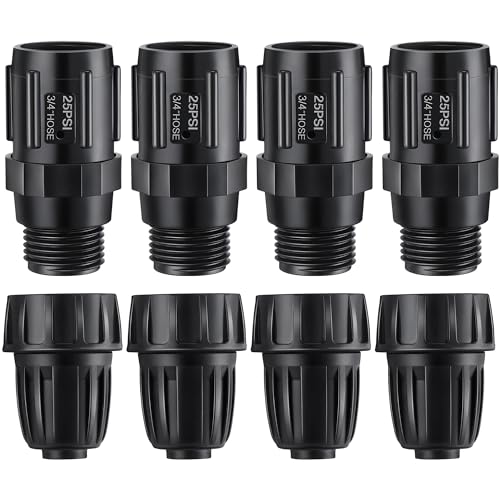 ElectricWise 8 Pcs 25 PSI Drip Irrigation Pressure Regulator Faucet Adapter Kit 4 Pcs 3/4 FHT x 3/4 MHT Pressure Regulator 4 Pcs 1/2 Inch Drip Irrigation Tubing Adapter for Drip Irrigation System