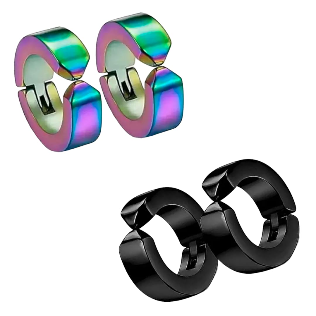 Shree Ju™ Trending Multi Black Clip on Non Piercing Huggie Pressing Studs Earrings Stainless Steel Bali Combo For Men Women Boys Girls Unisex (Pack of 2 Sets) (B0DBVDD52T) Amazon Price History, Amazon Price Tracker