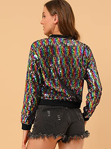 Veste bomber à paillettes manches longues veste colorée taille Medium - 5