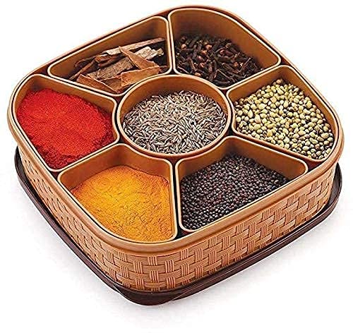 Glamaxy Spice Box for Kitchen |Plastic Wooden Style Masala Box | Masala Container | Masala Dabba (Brown)