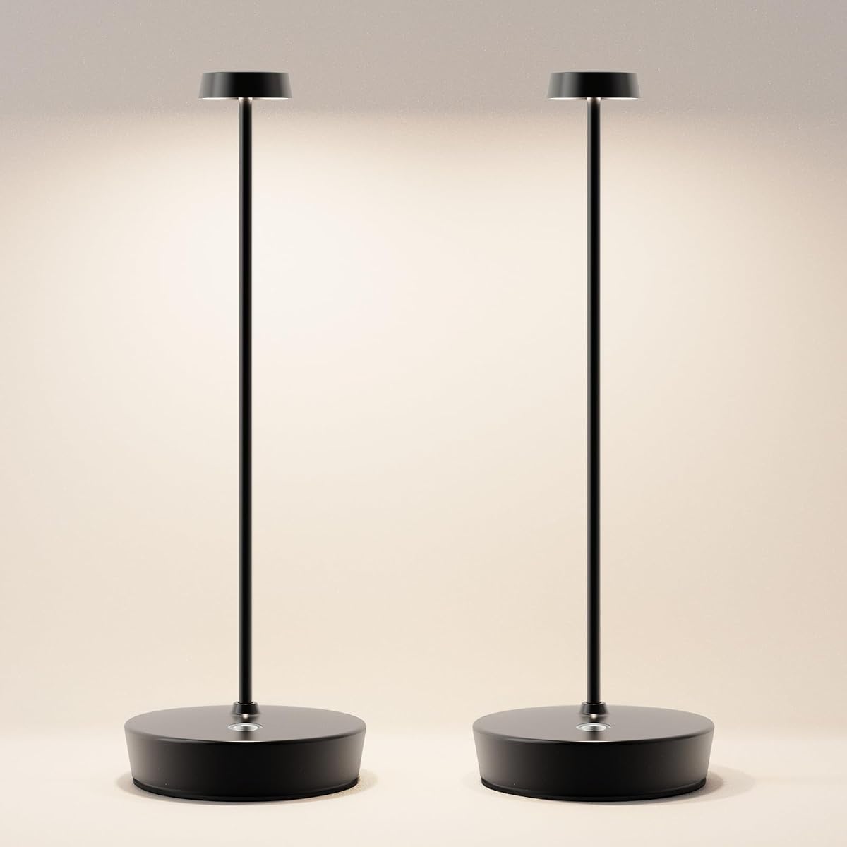 2 Pack Rechargeable Cordless Table Lamp, 6000mAh Battery Table Light | 3 Color Stepless Dimming Portable LED Table Light with Memory Function, for Outdoor/Patio/Restaurant.(Black)