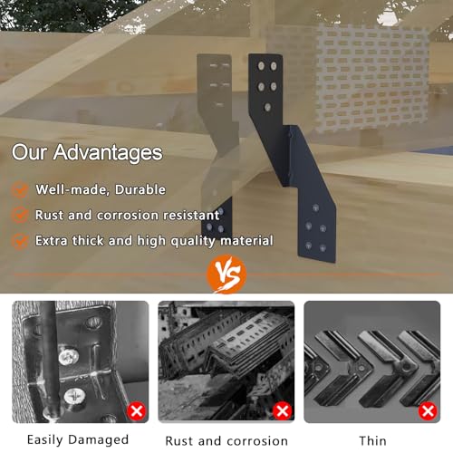 Image of 50pcs 16-Gauge Thick Hurricane Straps, Black Powder-Coated Rafter Ties | Heavy Duty Left Rafter Brackets, Strong Hurricane Clips, Tie Brackets for House, Roof Trusses, Shed, Building (Left)