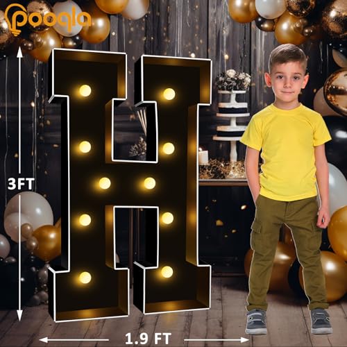 Image of Pooqla 3FT Marquee Light Up Letters, Black Large Letter H Party Decorations | LED Marquee Letters 3 Feet Tall, Black Giant Mosaic Letters Gift for Boys Men Birthday Anniversary Wedding Decoration