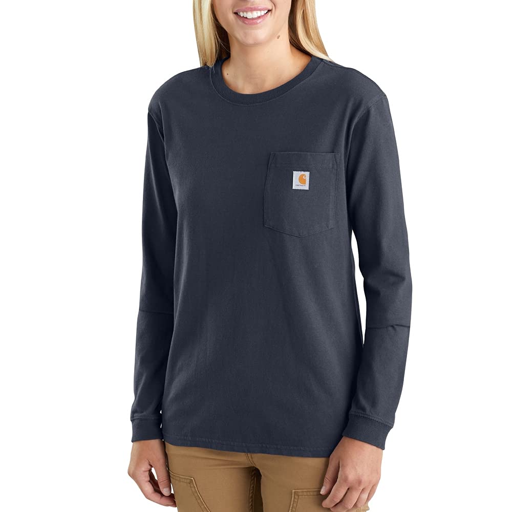 Women's, Loose Fit Heavyweight Long-Sleeve Pocket T-Shirt, Navy, S