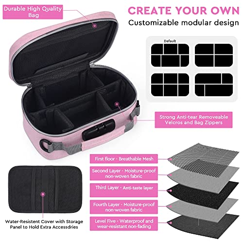 Large Storage Bag with 10 small Items，Medicine Lock Box with Accessories, Portable Lock Bag ，Pouch Water Resistant，Set Travel Case Great Christmas Gifts for Women,Pink Set4