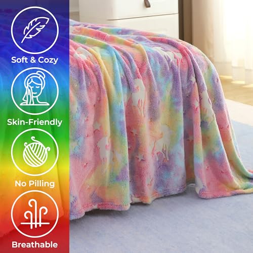 Image of Story@Home Glow Blankets for Kids |Summer Blanket for Kids | Kids Blanket 0-15 Years (200x150CM) Soft Fleece Blanket | Cozy & Warm All-Season Radium Blanket for Boys & Girls-Unicorn Rainbow