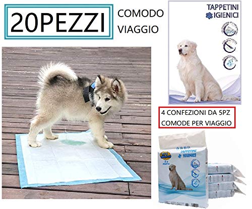 Tappetini Igienici per Cani, Training Pad Addestramento Cane, Traversine Pannolini Super Assorbenti (60X60CM 20PEZZI)