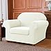 SUBRTEX Stretch Armchair Sofa Slipcover 2 Piece Sofa Cover 1 Seater Soft Couch Slipcover Washable Furniture Covers, Jacquard Fabric Small Checks(Off-White,Armchair)