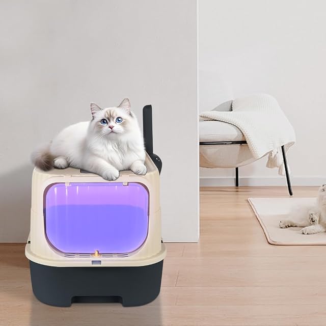 Foto 6 de 8 de Cajón de arena plegable para gatos con entrada frontal y salida superior, gran espacio