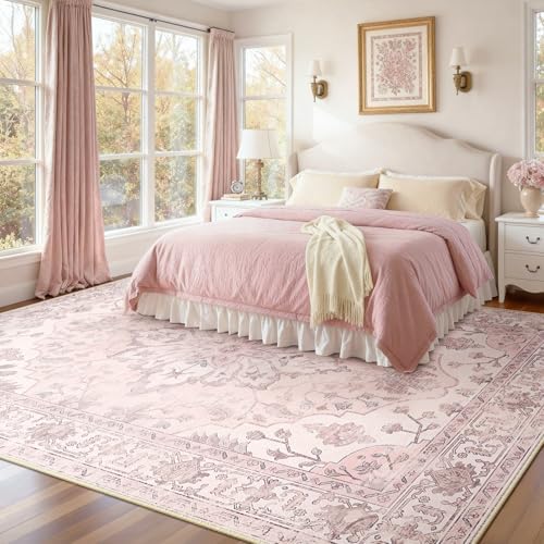 Area Rugs 8'x10' Washable Non-Slip, Floral Vintage Distress Print...