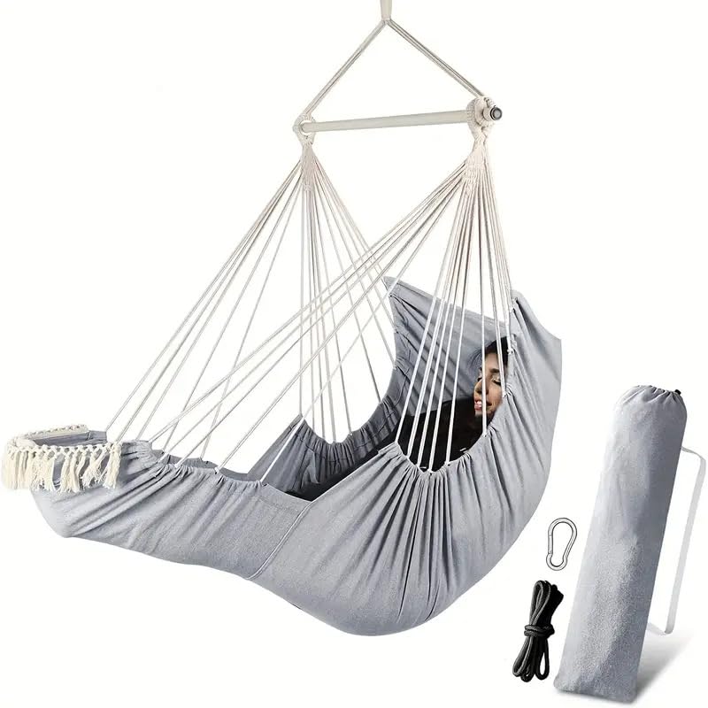 Chaise hamac pliable en coton ultra résistant 500 lbs avec barre métallique d'épandeur