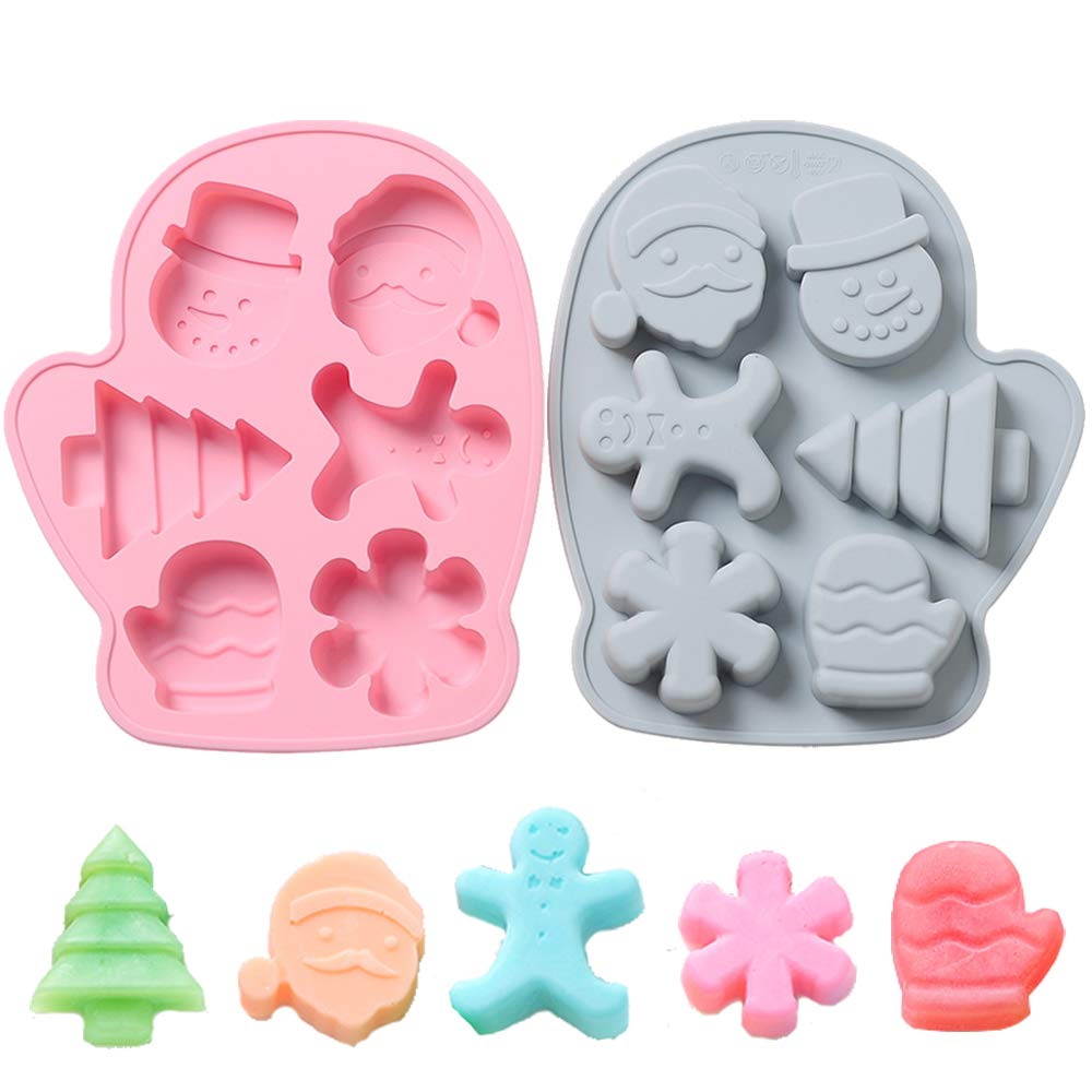 OURASHERO2 Pack Christmas Cake Silicone Fondant Molds, 6-Cavity Christmas Handmade Soap Molds, Chocolate Jelly Baking Cake Candy Molds Gum Paste Polymer Clay Resin Mould for Xmas Party