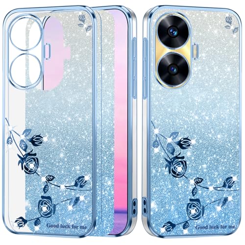 Coque Realme C55 transparente à paillettes en silicone violet