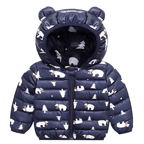 Toddler Kids Down Jacket Winter Jacket Hooded Thickened Warm Snowsuit Coat Parka Outerwear Navy 3-4T