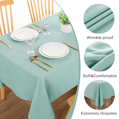 DWCN Rectangle Faux Linen Tablecloth - Textured Waterproof Spill-Proof Wrinkle and Stain Resistant Table Cloth Decorative Fabric Farmhouse Table Cover for Kitchen Dining Party, 60 x 120 Inch, Aqua by DWCN - Used condition - Image 3