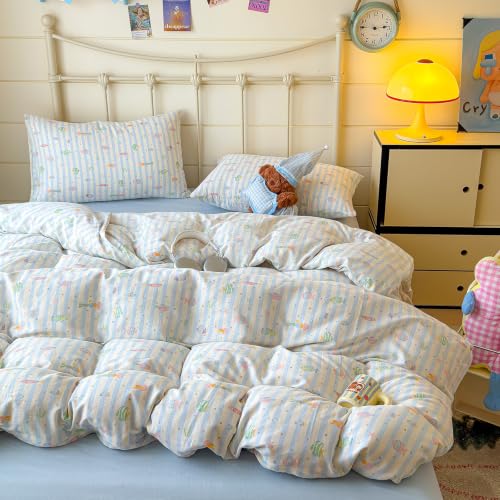 Image of VM VOUGEMARKET Kids Fish Duvet Cover Set Twin,Blue Striped