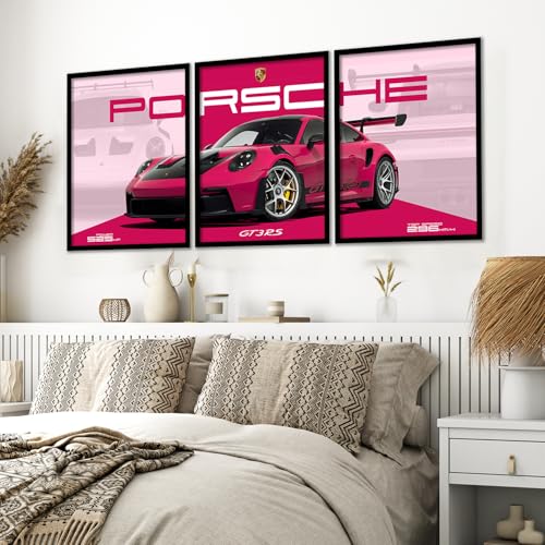 Image of ARTELLY Big Porsche 911 GT3rs Sports Car Framed Wall Posters, Set of 3, Premium Framed Painting, Living Room Bedroom Decoration, Large Size Gift Item for Boys Room Decor (Porsche 3, 19x25 inch)