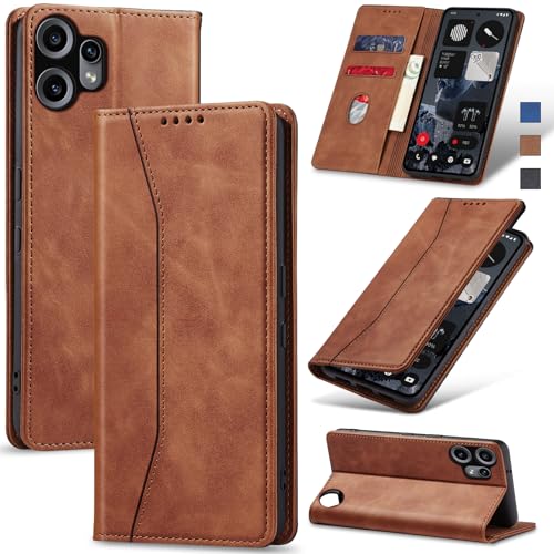 Image of Jasonyu Case for Nothing CMF Phone 2 Pro, PU Leather Wallet Case [Shockproof] [Magnetic] [Card Holder] [Stand Function] Flip Case (Brown)