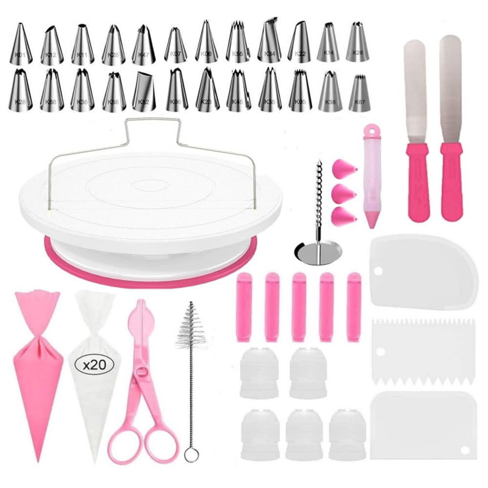 Backzubehör,Torten Zubehör 66/102 STÜCKE Kuchen-drehscheiben Kuchendekorationstisch Haushaltsbackwerkzeuge DIY Dekorieren Drehscheiben Kunststoff 10 Zoll Küchenhelfer(66PCS)