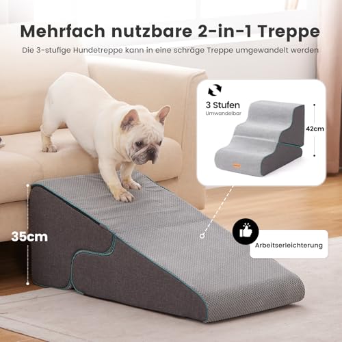 Gardner Pet Hundetreppe für kleine Hunde 35/42cm, Haustiertreppe Hundetreppe 3 Stufen, Hunderampe aus hochdichtem Schaumstoff mit rutschfestem wasserdichtem Stoffbezug für Bett, Sofa, Couch