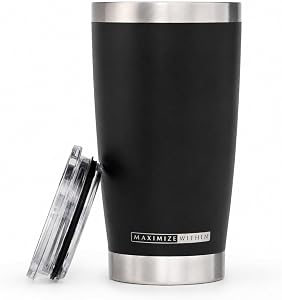 20 Oz Stainless Steel Tumbler with Lid – Double Wall Vacuum Insulated Travel Coffee Mug – Keeps Drinks Hot 6 Hrs & Cold 24 Hrs – Sweat-Free Cup Holder Friendly Tumbler – Black