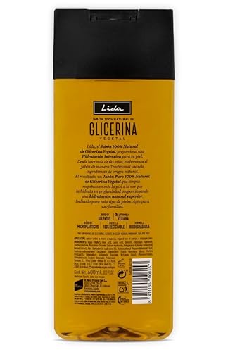 Lida - Jabón Líquido 100% Natural de Glicerina | Gel de Ducha y Baño | Limpia, Protege e Hidrata en Profundidad todo Tipo de Pieles | Elaboración Tradicional - 600 ml - imagen 2