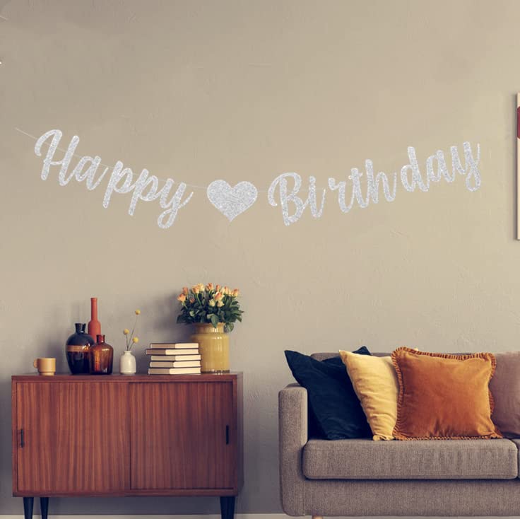 bng-bng Happy Birthday Banner Bunting Silver Birthday Party Decorations For Women Men Girls Boys Large Hanging Letter Garland Photo Backdrop Party Supplies - Image 4