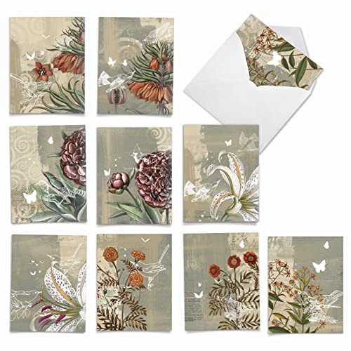 Carte de vœux Thank You et lot de 10 cartes de correspondance fleuries