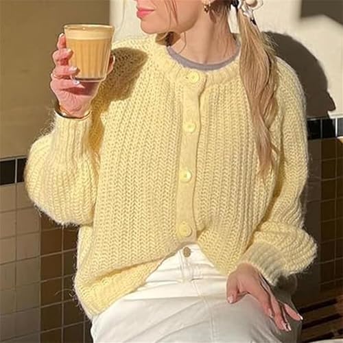 Image of KEOMUD Women's Long Sleeve Cardigan Sweaters Spring Casual Crewneck Button Down Chunky Knit Cardigans