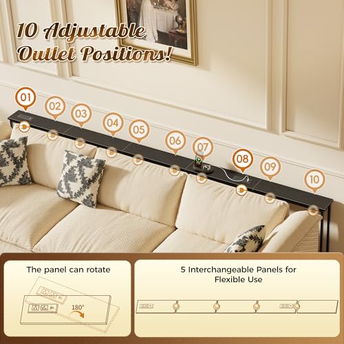 Image of Huuger 110 Inch Sofa Table with Power Outlets, Skinny Behind Couch Table