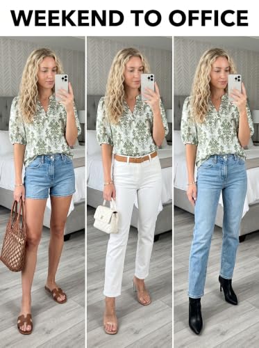 Image of Dokotoo Womens Blouses V Neck Puff Short Sleeve Business Casual Tops