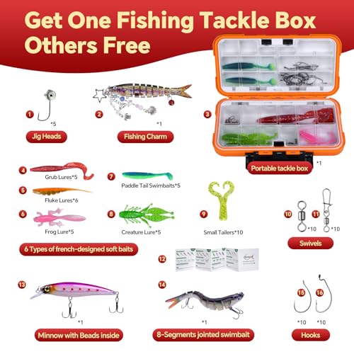 Image of Portable Tackle Box with Tackle Included - 86 Pcs Fishing Lures Kit /Soft Baits /Accessories Set- Ideal Gift for Women Girls Female Anglers Beginners to Advanced, Freshwater Saltwater Bass Trout