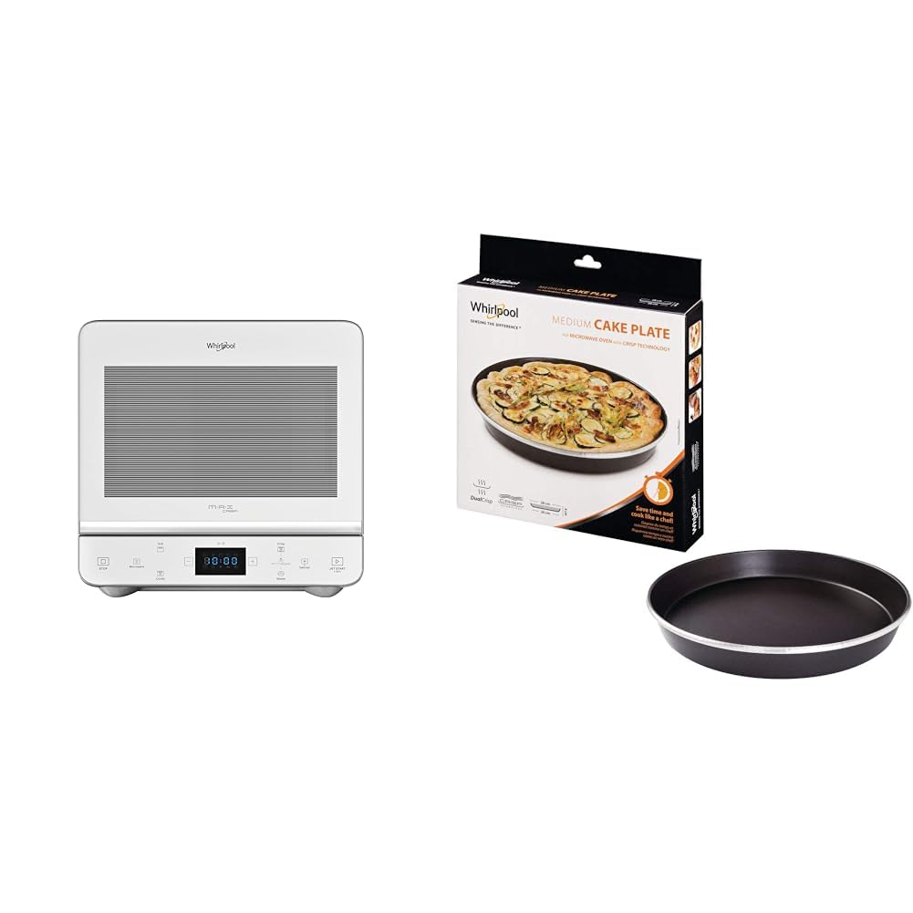 Whirlpool MAX 49 WSL con grill al quarzo Funzione DUAL CRISP, STEAM, Sicurezza bambini & AVM280 Piatto Crisp a bordo alto (tortiera) per forno a microonde