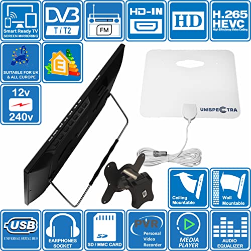 Unispectra® 16” TV Fernseher 12V / 230V HD LED DVB-T/T2 (Frei Empfangbar) Screenmirroring-Technologie USB PVR & Mediaplayer, HDMI. Ideal für Heim, Wohnmobil, Boot, Wohnwagen, Camping, LKW – Bild 6