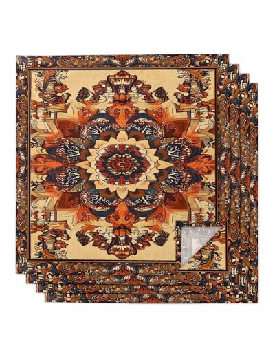 Servilletas de Tela Bohemias Retro Beige Naranja Set x4