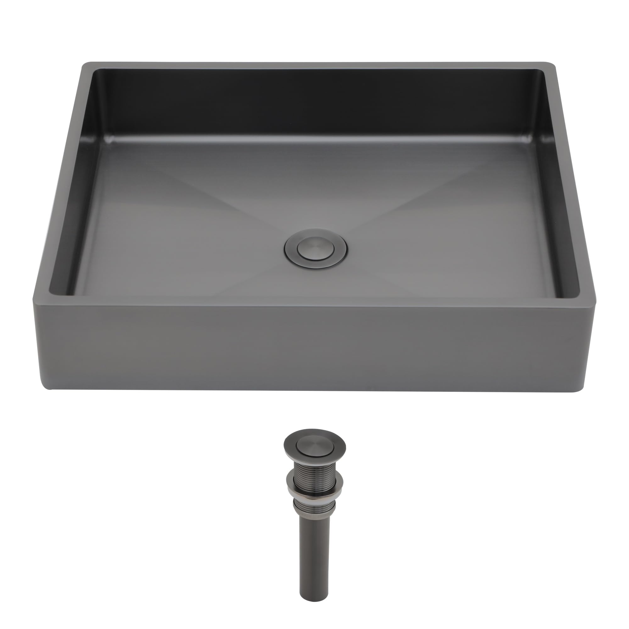Rectangular Vessel Sink Stainless Steel - Sarlai 19" x 15" Bathroom Sink Stainless Steel Rectangle Above Counter Lavatory Vanity Bathroom Vessel Sinks Basin with Drain, Gunmetal Black