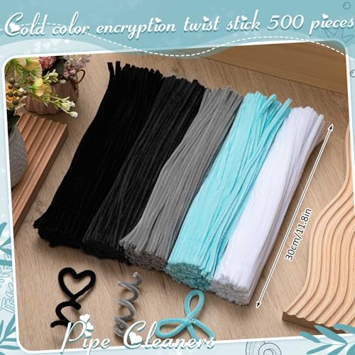 Image of Peryiter 500 Pcs Pipe Cleaners for DIY Flower Bouquets, Chenille Stems for Graduation Bouquet Crafts, Fuzzy Sticks for Handmade Flowers, DIY Gift, Art Projects(Dark Gothic,12 Inch)