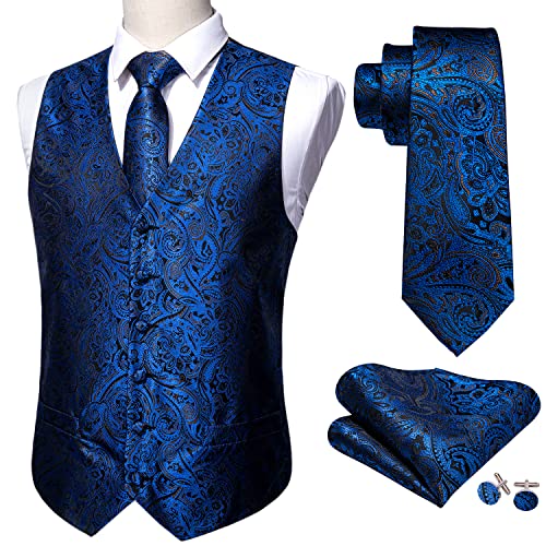 Image of Barry.Wang Mens Suit Vest Paisley /Flower Silk Jacquard Waistcoat Ties Set Formal /Leisure 5PCS