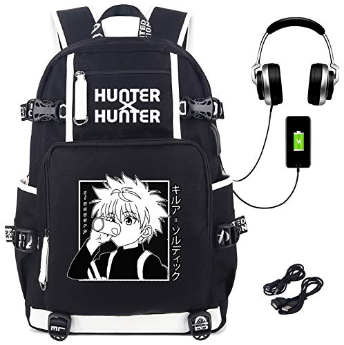 Roffatide Anime Hunter x Hunter Killua Zoldyck Laptop-Rucksack mit USB-Ladeanschluss und Kopfhöreranschluss