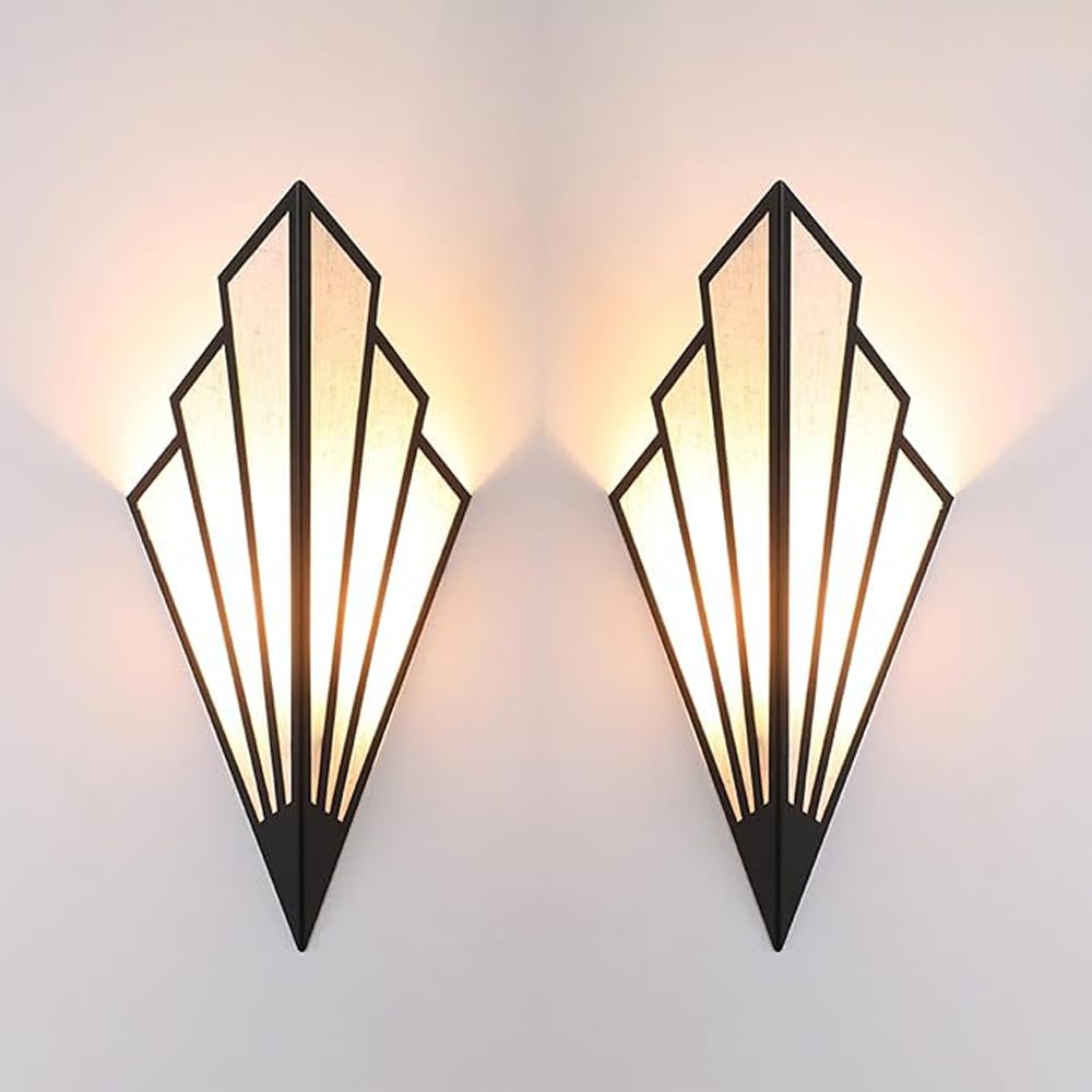 Indoor Modern Wall Sconce Set of 2, Fabric Lampshade Triangular Wall Sconces, Creative E14 LED Wall Sconces, Bedroom Aisle Living Room and Mirror Wall Sconce Art Deco Light Fixture
