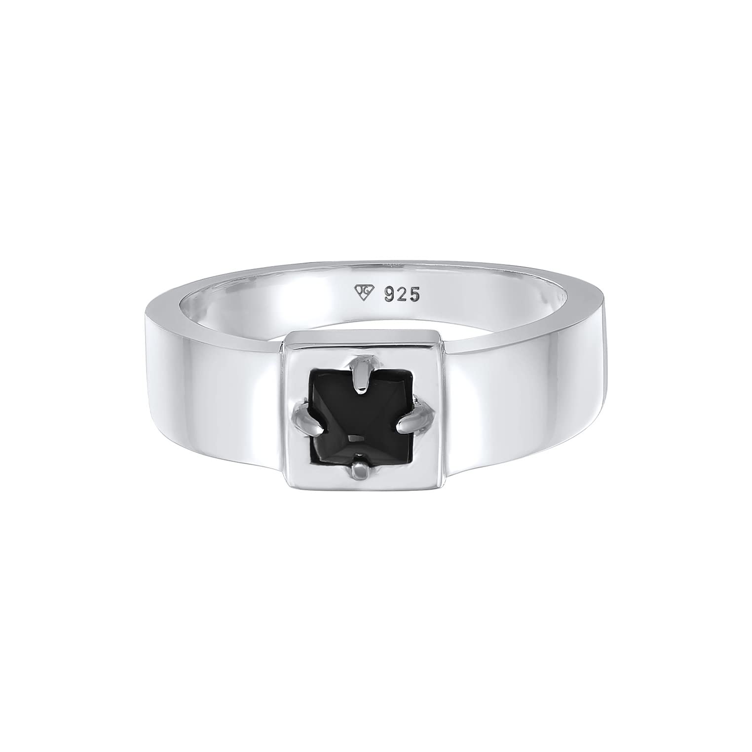 Kuzzoi Anillo de sello para hombre con piedra preciosa de ónix, plata de ley 925 pulida, anillo de plata maciza con piedras preciosas (5 mm), color negro, anillo para hombres en la talla 60 – 66,