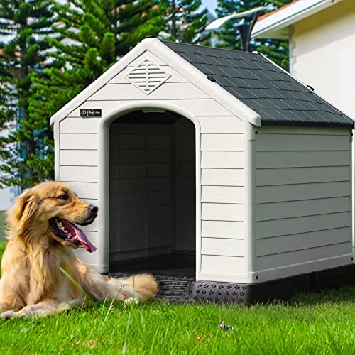 Ofika Dog House Outdoor Indoor，Durable Plastic Large Dog House For Small Medium Large Dogs, Insulated Waterproof Dog House With Air Vents And Elevated Floor, Ventilate & Easy Clean, Assemble #TOP1