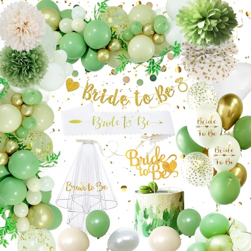 Auezona Despedida de Soltera Accesorios Verde, Complementos Decoracion Despedida de Soltera Set con Sash and Velo Globos Dorado Tatuajes, Bride to Be Decoracion, Despedida Soltera Accesorios