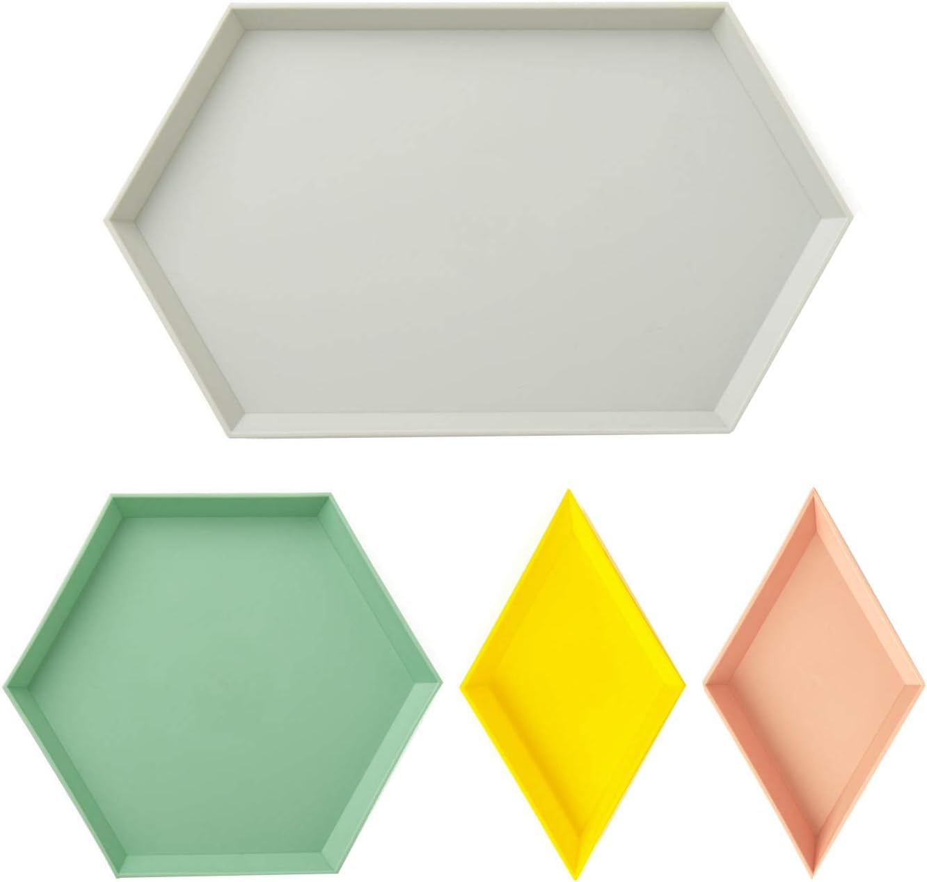 Serving Trays, Flat Trays Plastic Jewelry Tray Trinket Dish, UNIKON Small Storage Platters Food Serving Platter Set of 4, Great for Organization, Display, Decoration