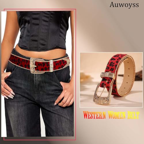 Leopard Western Belt for Women Cowgirl Cowboy Belt with Gold Buckle Fashion Ladies Leather Belt for Jeans Pants4