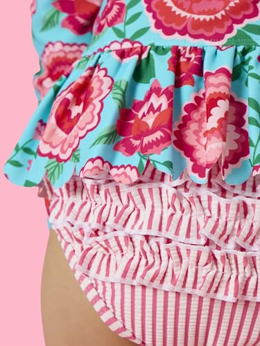 Image of RuffleButts Baby /Toddler Girls Scalloped Long Sleeve Rash Guard 2-Piece UPF50+ Sun Protected Swimsuit