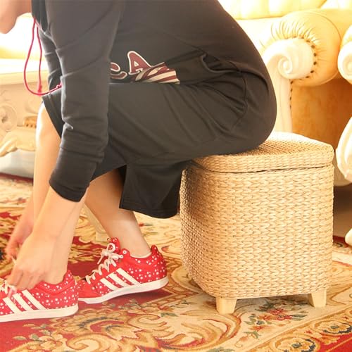 Tabouret en rotin et osier multifonction avec panier de rangement