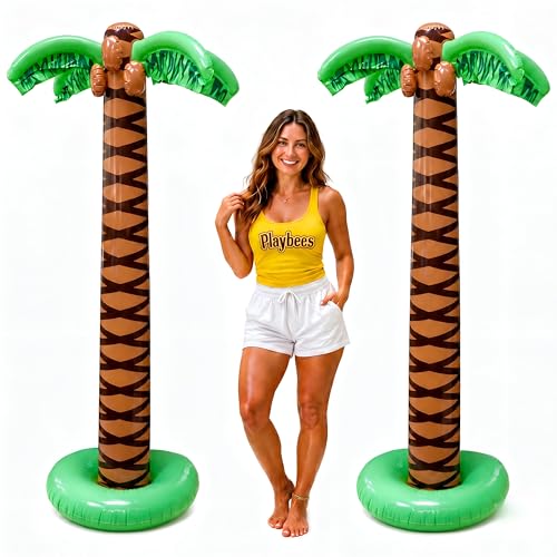 Giant Inflatable Palm Trees - 2 Pack - 6 Foot Super Sturdy Trees for Luau Parties Beach Decor Poolside Ambiance Tropical Theme Decor & Outdoor Fun Easy Inflation